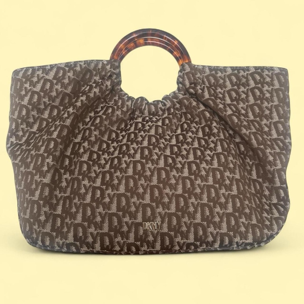 DKNY Brown Monogram Tote with Tortoiseshell Handles